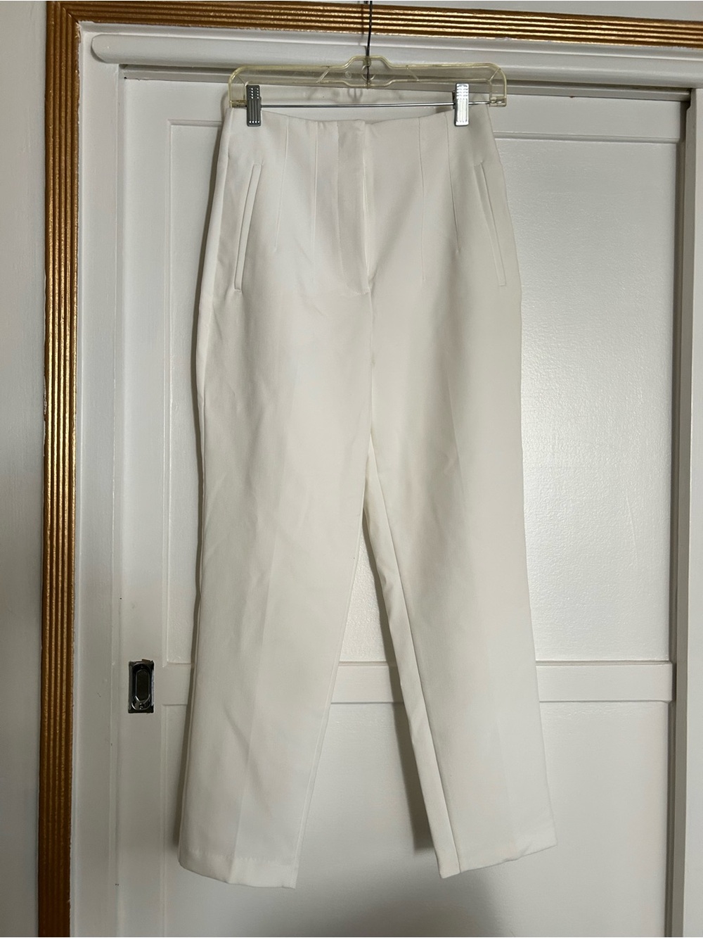 Zara Ivory High-Rise Tapered Trousers